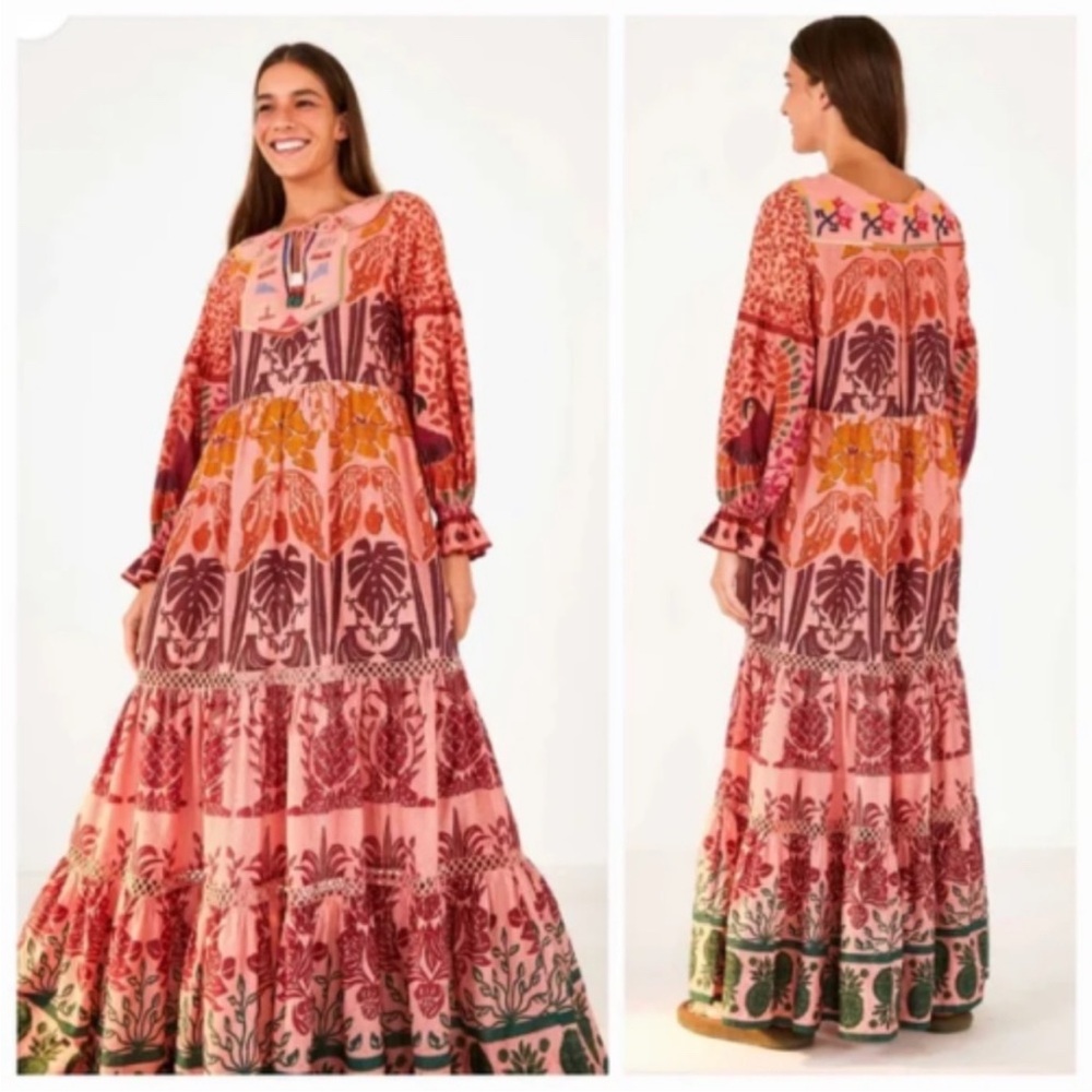 NWT Farm Rio size S AINIKA print macaw maxi dress